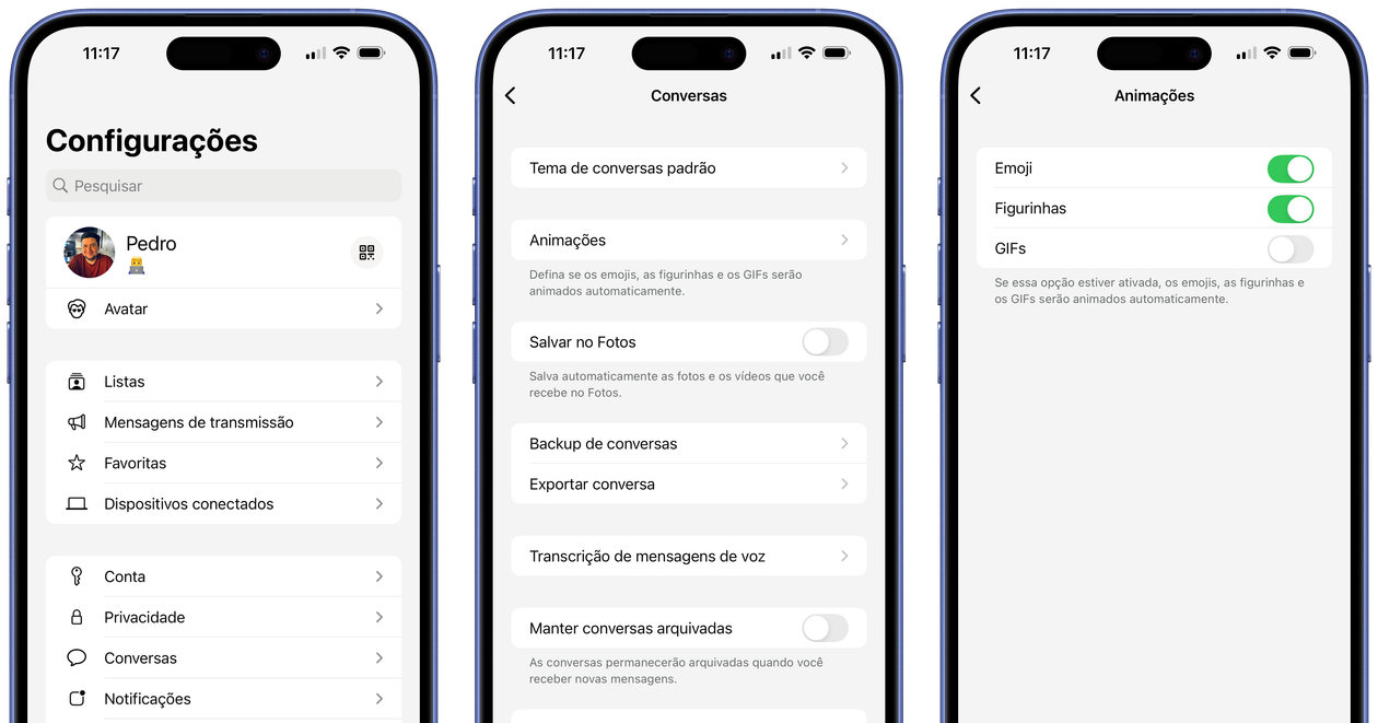 WhatsApp testa opção para desativar animações de emojis, figurinhas e GIFs em iPhone, iPad e Mac - Imagem do artigo original