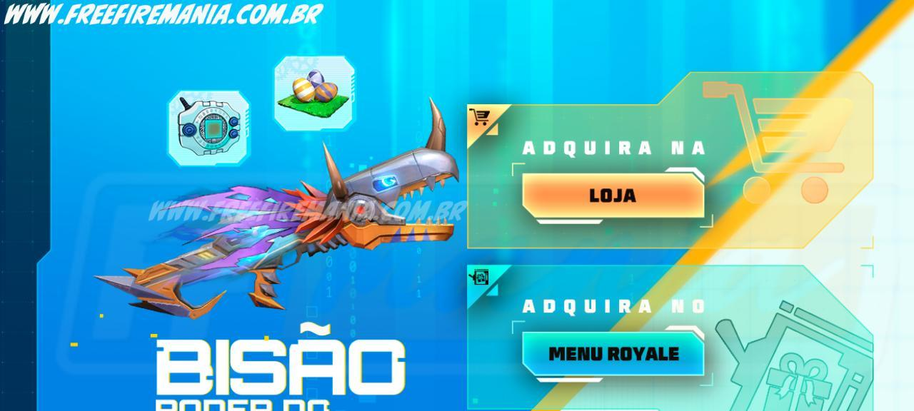 Free Fire: guia completo para conquistar Bizon – Poder do MetalGreymon, Mochila – Gigivice e Caixa Loot – DigiOvo no Token Royale - Imagem do artigo