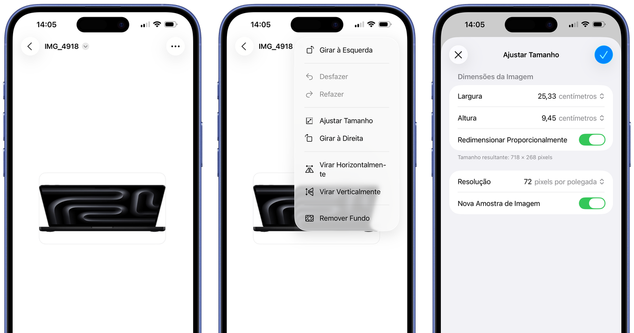 Ajuste preciso de largura, altura e resolução no app Pré-Visualização para iOS/iPadOS 26 - Imagem do artigo
