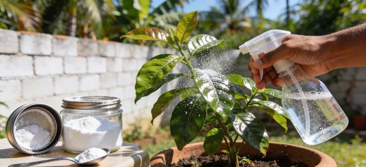 Bicarbonato de sódio cria barreira alcalina contra fungos e realça o vigor das plantas - Imagem do artigo