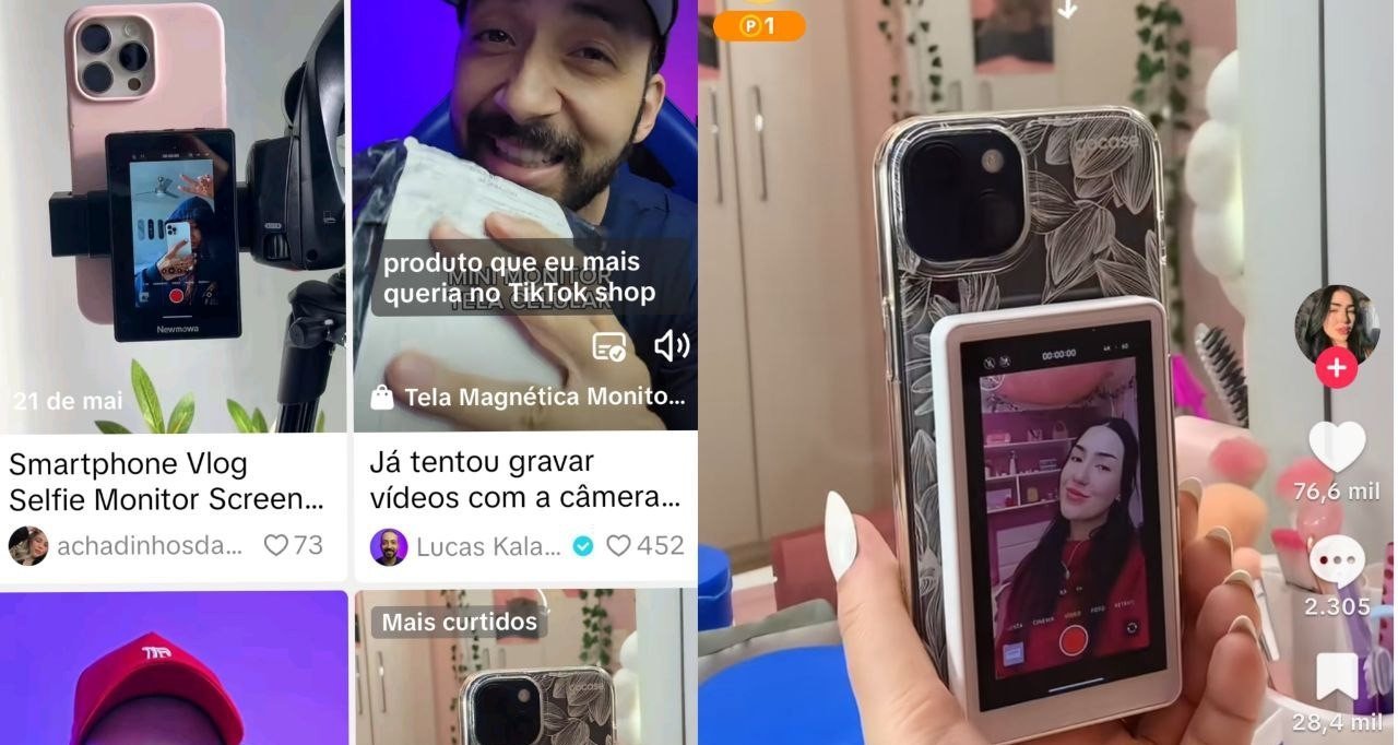 Acessório magnético espelha tela do celular e viraliza no TikTok, facilitando selfies com a câmera traseira - Imagem do artigo