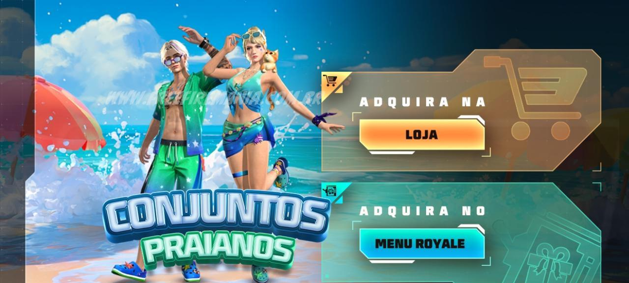 Token Royale de janeiro de 2026 traz Conjunto Na Moda Praiana e Conjunto No Estilo Praiano ao Free Fire - Imagem do artigo