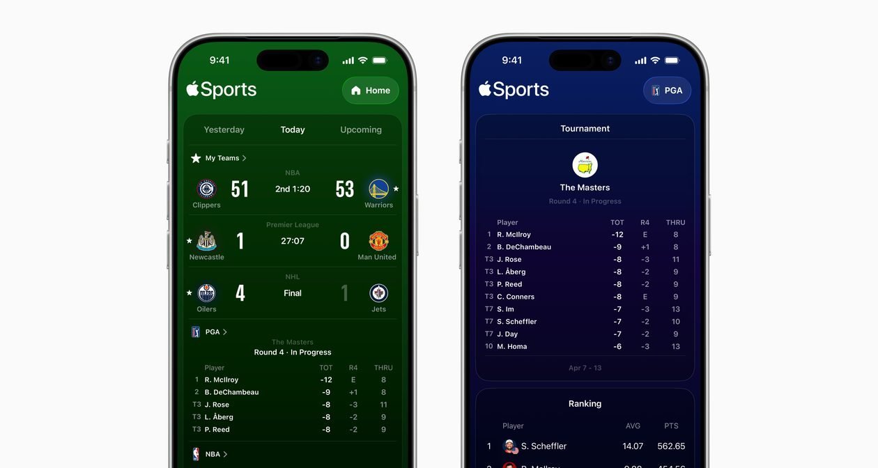 Apple Sports 3.7 incorpora placares de golfe e copas nacionais europeias, com alertas em tempo real no iPhone e Apple Watch - Imagem do artigo